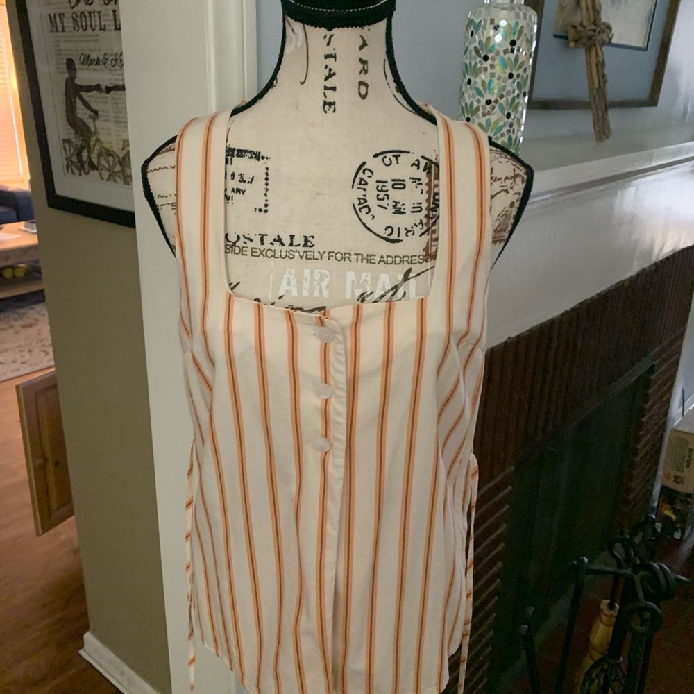 Striped Sleeveless Blouse in Orange and White